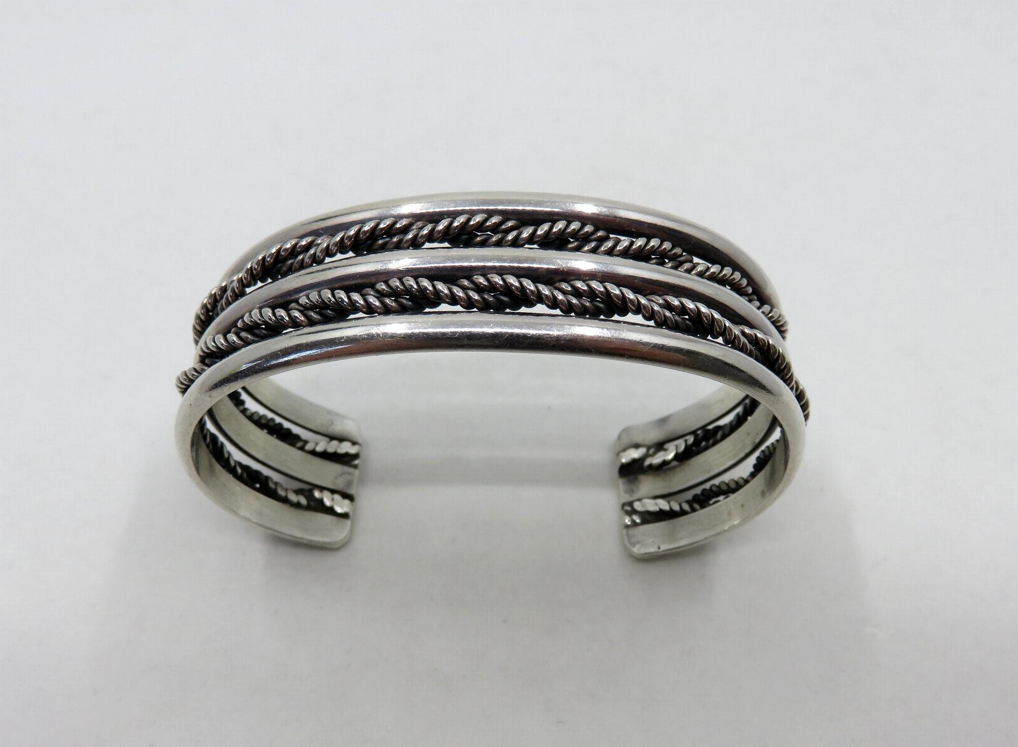 Vintage Sterling Silver Navajo Twist Cuff Bangle Signed by