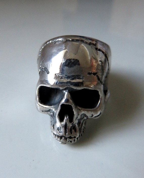 Solid Sterling Silver Large Skull Ring Anatomical Skull Ring Keith Richards Memento Mori Day Of The Dead 40 grams