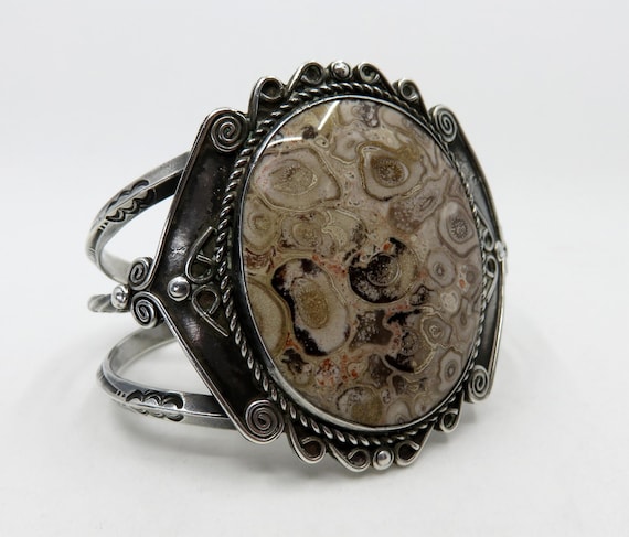 Vintage Sterling Silver Navajo Huge Fossil Coral … - image 1