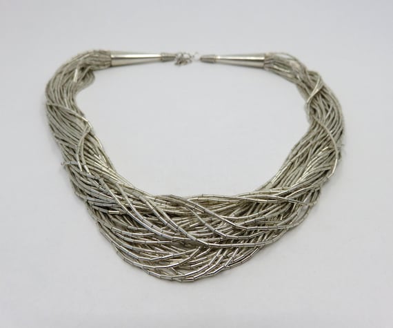 Very Old Vintage Native American Navajo Sterling Silver Tubule Heishi Necklace Old Very Old Vintage Native American Navajo Sterling Silver Tubule Heishi Necklace Old