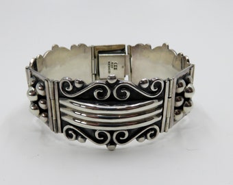Vintage Taxco Sterling Silber Armband: Signiert Handwerker, oxidiertes Detail
