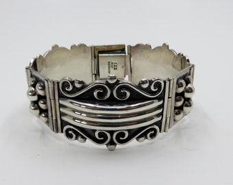 Vintage Heavy Sterling Silver Taxco Bracelet 65.5 grams 7.25" length Mexico signed by the artisan IEJ