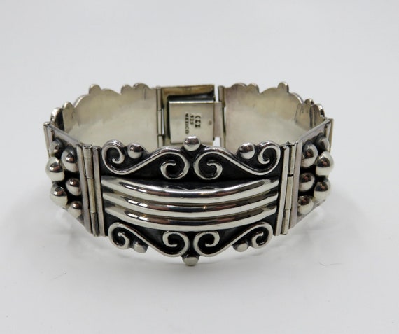 Vintage Heavy Sterling Silver Taxco Bracelet 65.5 grams 7.25" length Mexico signed by the artisan IEJ