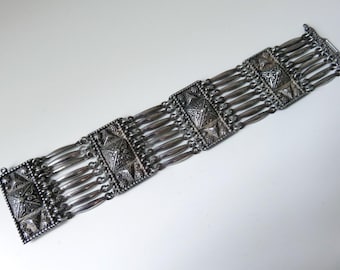 Vintage Heavy Sterling Silver Taxco Panel Bracelet 73 grams 7.5" length Mexico