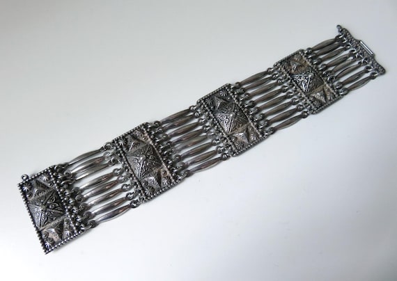 Vintage Heavy Sterling Silver Taxco Panel Bracelet 73 grams 7.5" length Mexico