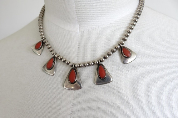 Rare Old Hogan Beads Vintage Native American Navajo Turquoise Coral Sterling Silver Necklace Rare Old Hogan Beads Vintage Native American Navajo Turquoise Coral Sterling Silver Necklace