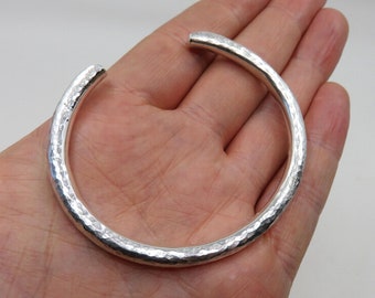 Solid Sterling Silver Textured Torque Bangle Cuff 6mm Round Wire 44.5 grams