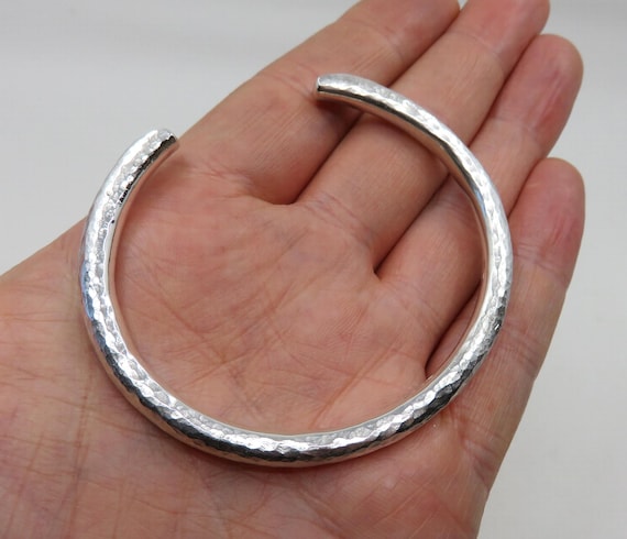 Solid Sterling Silver Textured Torque Bangle Cuff 6mm Round Wire 44.5 grams