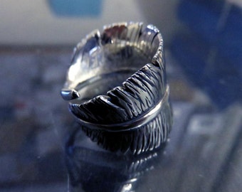 Sterling Silver Large Feather Ring