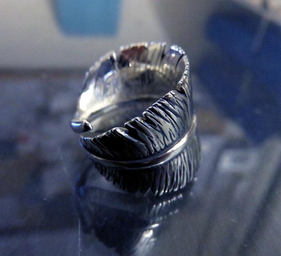 Sterling Silver Large Feather Ring