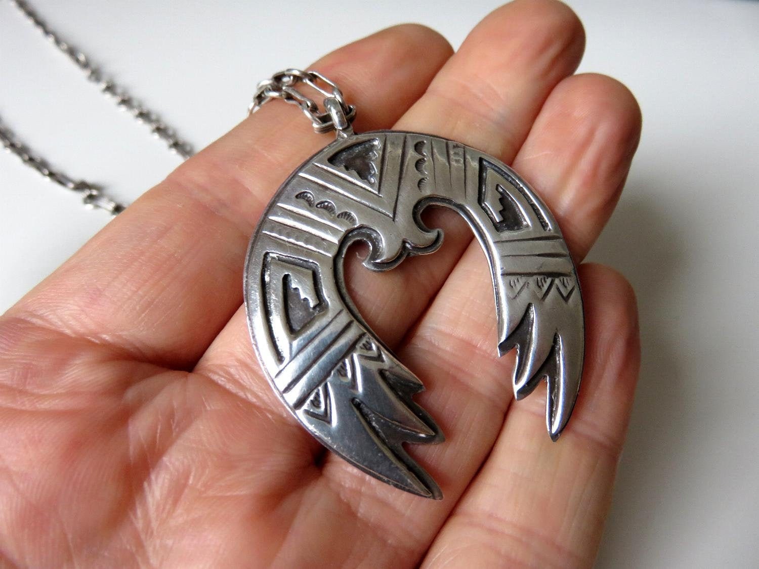 Vintage Old Pawn Hopi Sterling Silver Naja Overlay Pendant