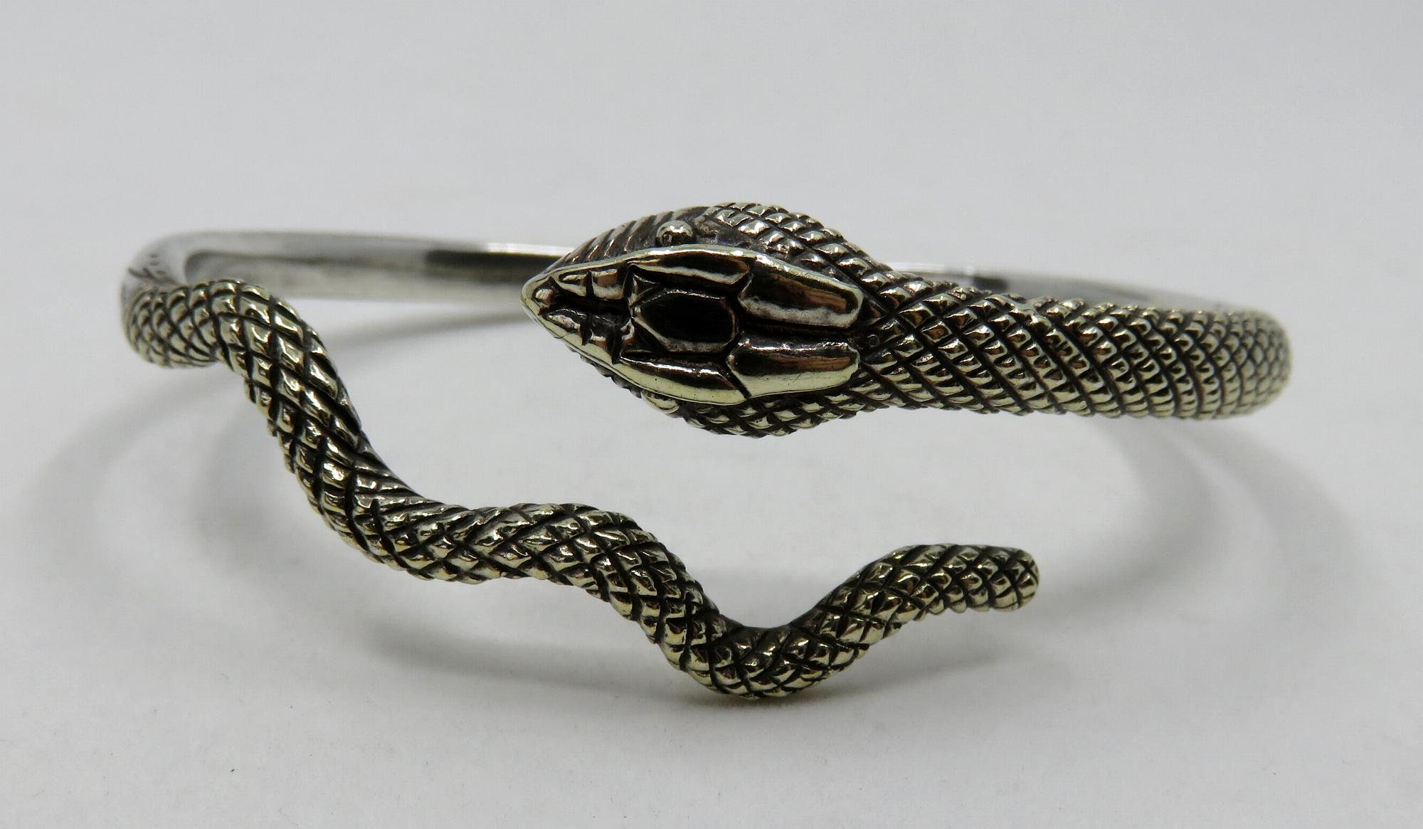 Vintage Mexican 835 Silver Taxco Snake Bangle Cuff Bracelet 40 grams