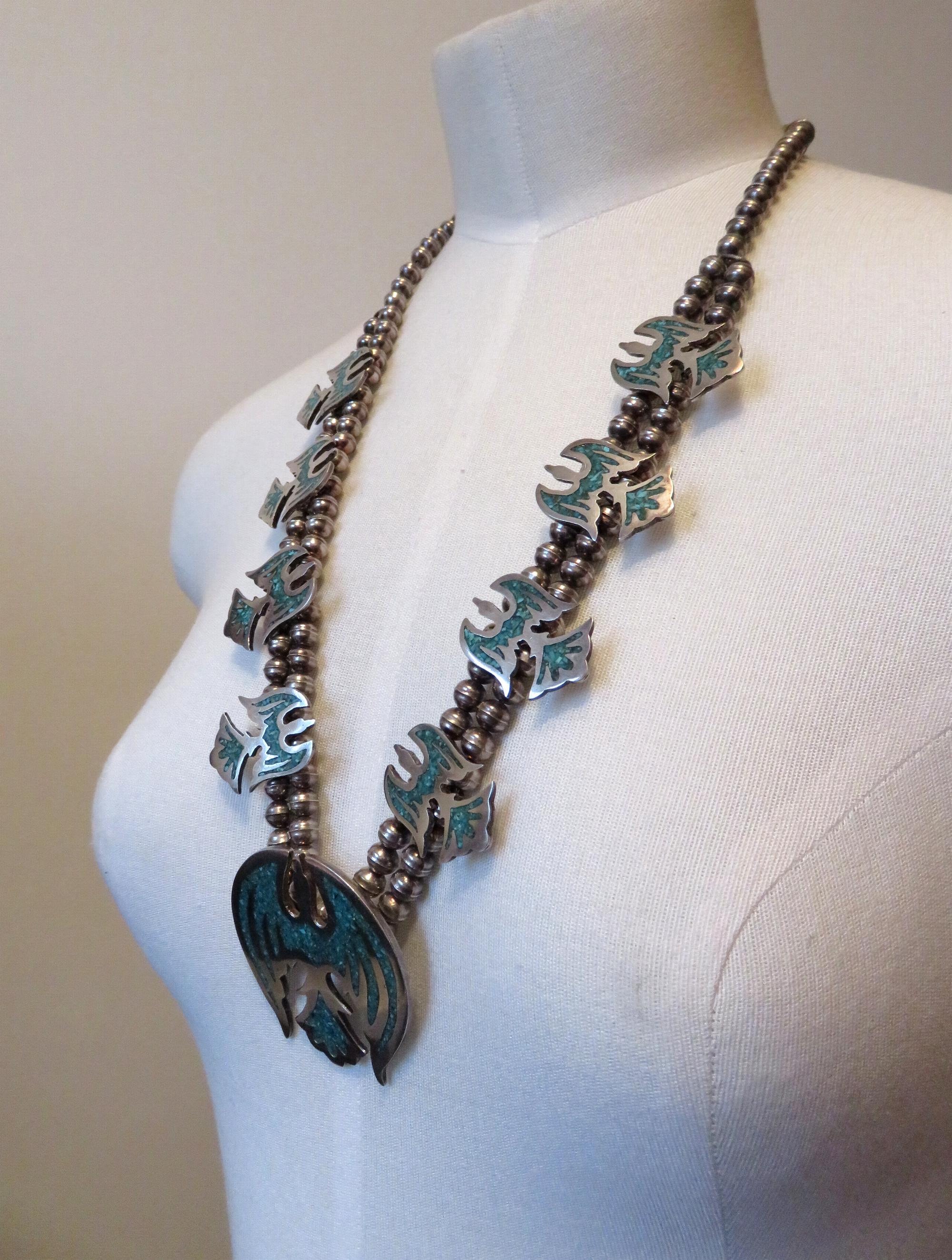 Vintage Sterling Silver Crushed Turquoise Peyote Bird