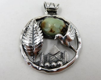 Solid Sterling Silver Large Turquoise Thunderbird Eagle Navajo Native American Mountain Pendant by You Got The Silver