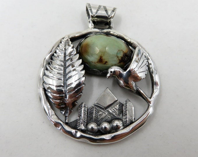 Featured listing image: Solid Sterling Silver Large Turquoise Thunderbird Eagle Navajo Native American Mountain Pendant by You Got The Silver