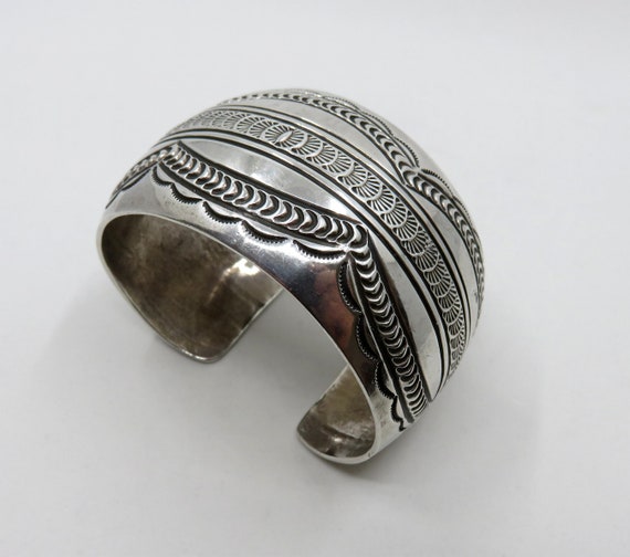 Vintage Huge Sterling Silver Navajo Stamped Bangle Cuff 81