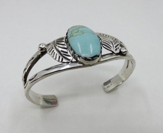 Vintage Taxco Solid Sterling Silver Turquoise Navajo Bangle Cuff 34 grams signed by the artisan