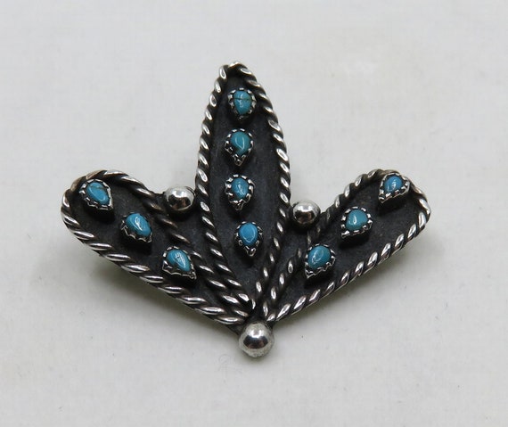 Vintage Navajo Turquoise Sterling Silver Cactus Brooch