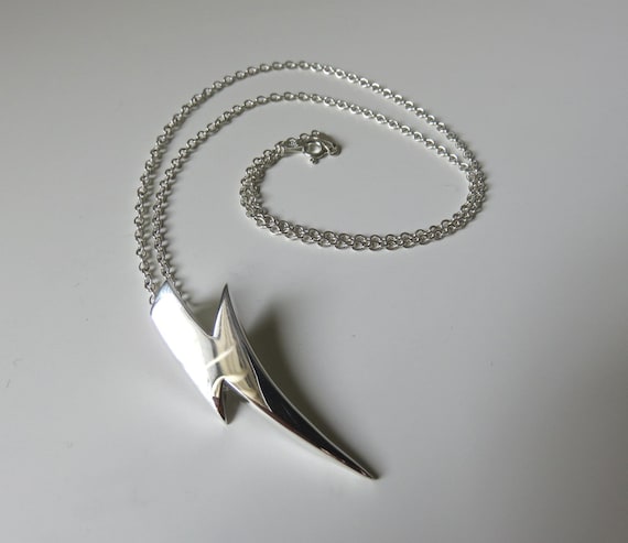 Solid Sterling Silver Lightning Bolt Pendant Large Glam Ziggy