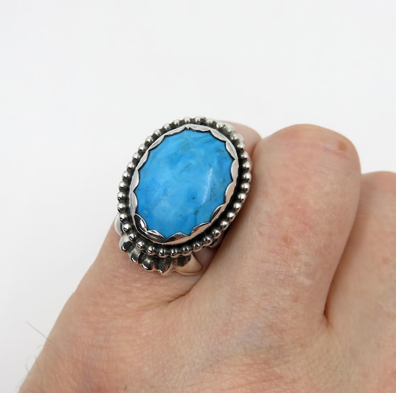 Solid Sterling Silver Navajo Oval Turquoise Ring by You Got The Silver size O (USA 7)  19 grams