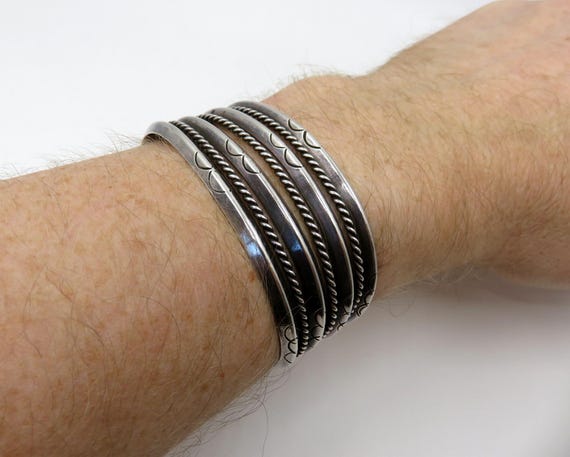 Vintage Sterling Silver Navajo Stamped Twist Cuff Bangle 47.5 grams