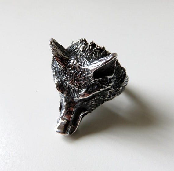 Solid Sterling Silver Wolf Ring Folklore