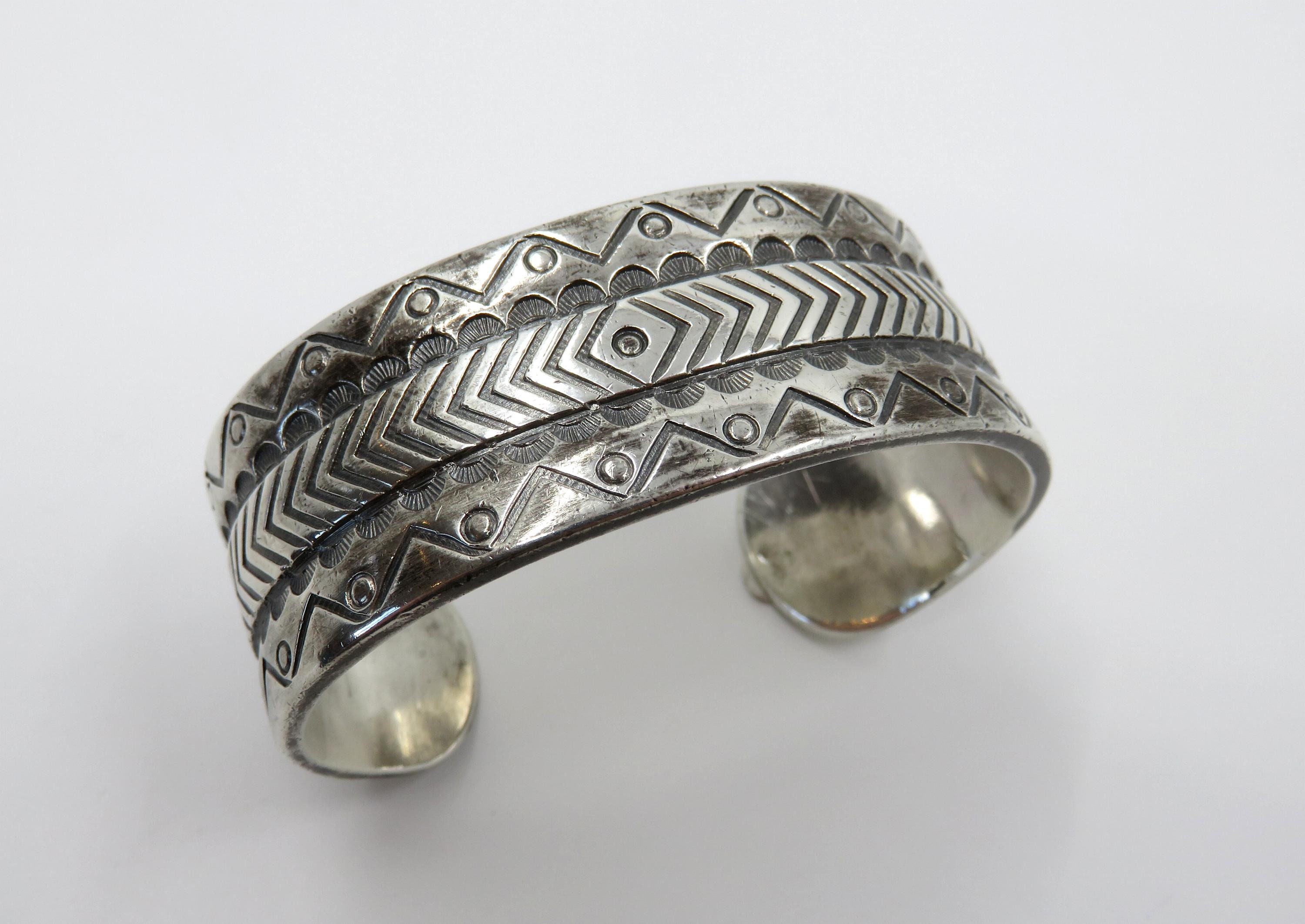 Vintage Navajo Sterling Silver Stamped Bangle Cuff 74.5 Vintage Navajo Sterling Silver Stamped Bangle Cuff 74.5