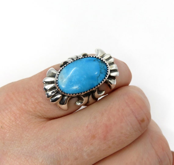 Solid Sterling Silver Navajo Oval Turquoise Ring by You Got The Silver size O (USA 7)  16 grams