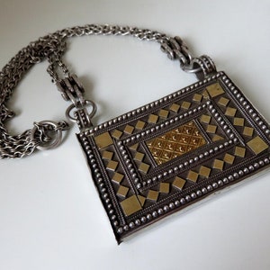 Vintage High Grade Silver Omani Bedouin Amulet Hirz Prayer Box Necklace Pendant 166 grams