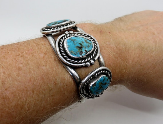 Vintage Navajo★ turquoise silver bangle Vintage Sterling Silver Navajo Multi Turquoise Bangle Cuff 62.7
