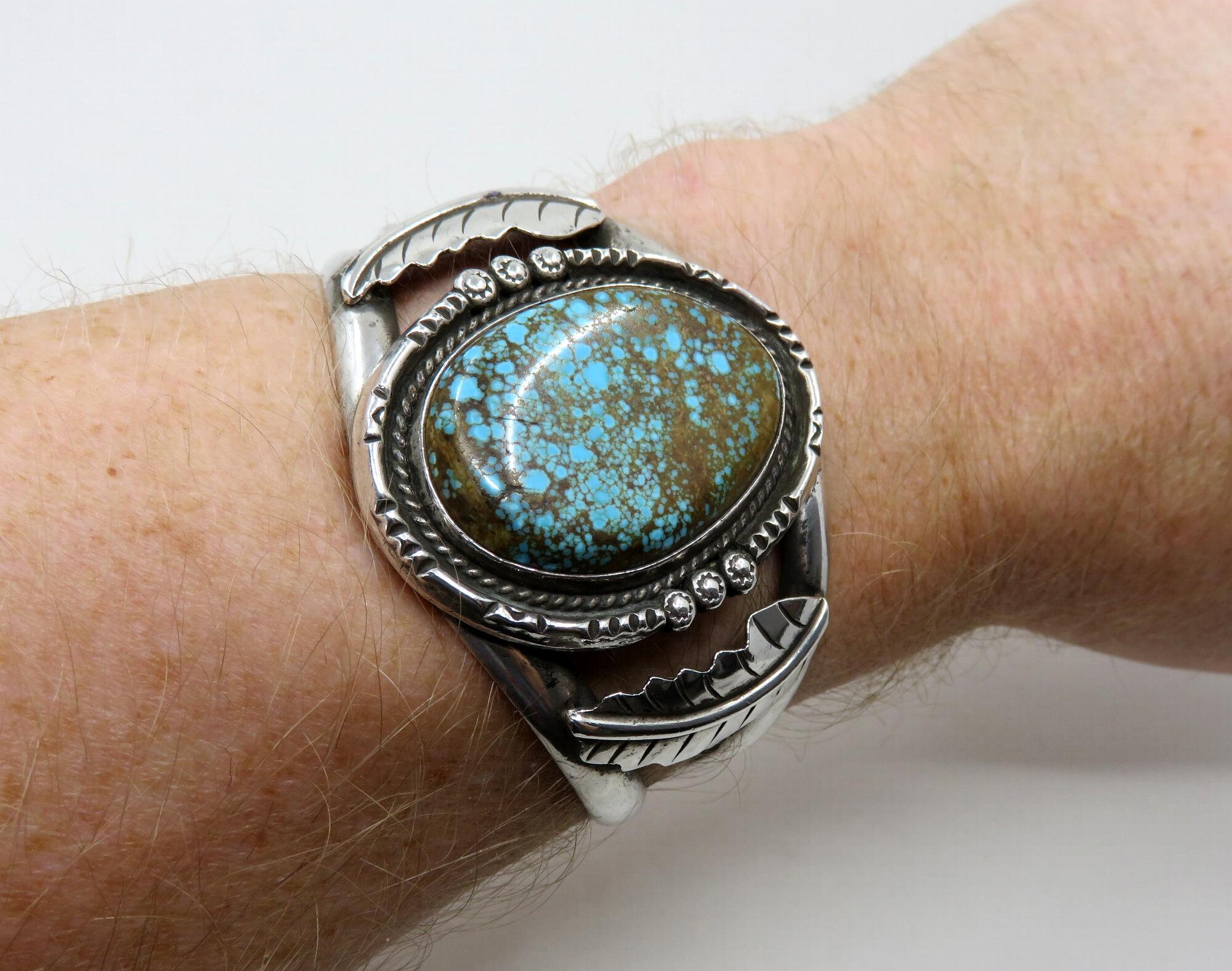 Vintage Sterling Silver Navajo Turquoise Bangle Cuff 50.5