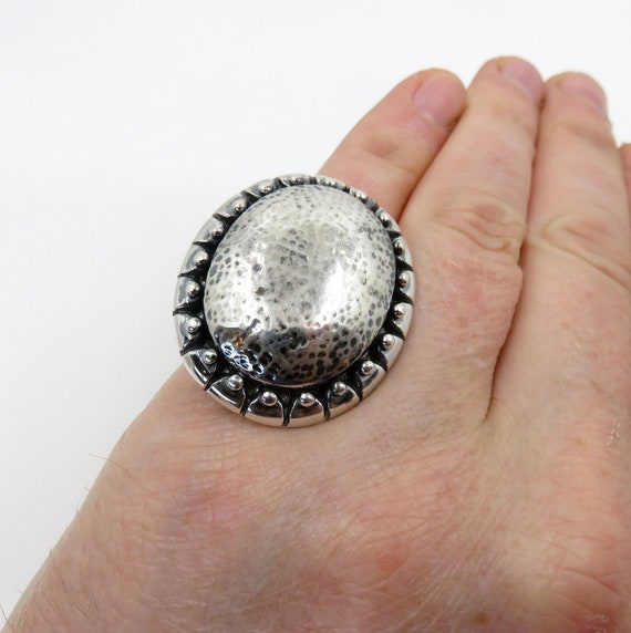 Solid Sterling Silver Navajo Taxco Style Heavy Oval Textured Ring by You Got The Silver