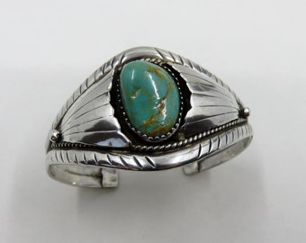 Vintage Sterling Silver Navajo Turquoise Stamped Overlay Bangle Cuff 33 grams