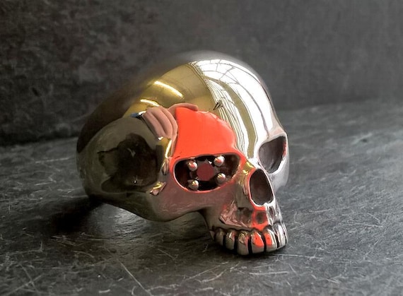 Solid Sterling Silver Half Jaw Skull Ring Keith Richards set with Black Diamond 0.30cts memento Mori Day Of The Dead 25 -30 grams