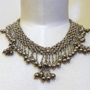 Vintage Solid Silver Beaded Necklace Rajasthani Indian Solid Silver 16&quot; Length 154 grams Mid Century