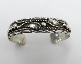 Vintage Sterling Silver Navajo Stamped Overlay Cuff Bangle signed by the artisan Monroe Ashley 27.2 grams