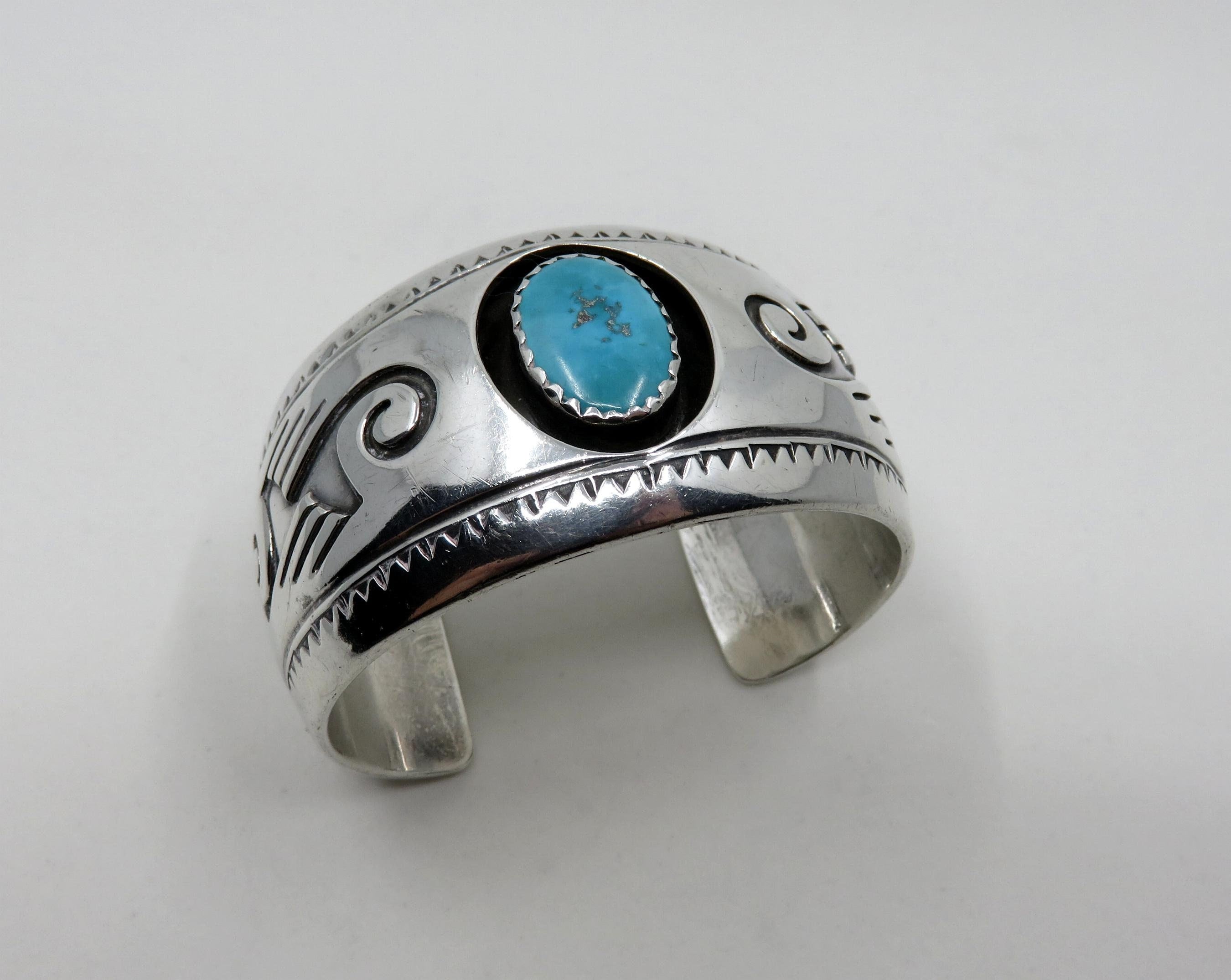 Vintage Navajo Hopi Sterling Silver Shadowbox Turquoise