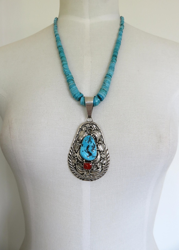 Turquoise Sterling Silver Filigree Necklace 22 Turquoise Sterling Silver Filigree Necklace 22