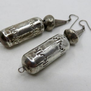 Vintage Sterling Silver Old Pawn Navajo Stamped Bead Drop Hook Earrings