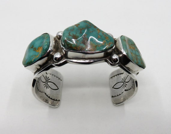 Vintage Huge Sterling Silver Navajo Royston Turquoise Bangle Cuff by the artisan Lee Bennett 124 grams