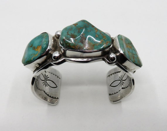 Eye Catching Native American Navajo Royston Turquoise Sterling Silver Dimes Bracelet Eye Catching Native American Navajo Royston Turquoise Sterling Silver Dimes Bracelet