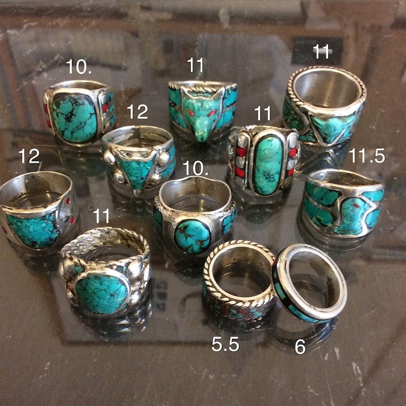 Vintage One Off Carved Crushed Turquoise Coral Ring Navajo Style Sterling Silver Size L 6