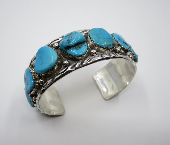 Vintage Sterling Silver Navajo Multi Turquoise Cuff Bangle 85.5 grams by the artisan METE