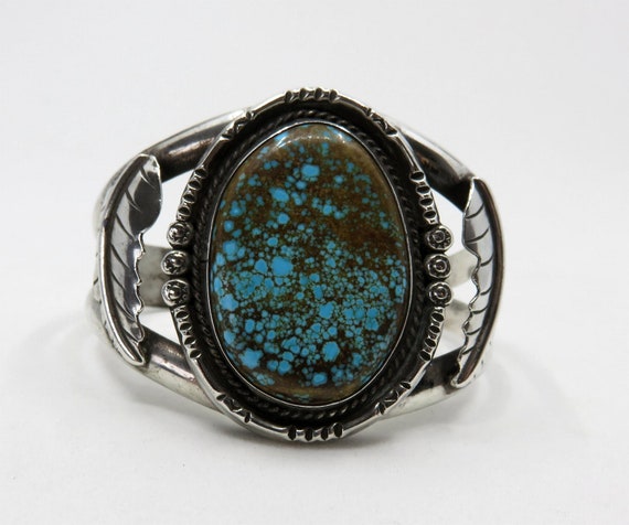 Vintage Sterling Silver Navajo Turquoise Bangle Cuff 50.5 grams by the artisan Herman Smith