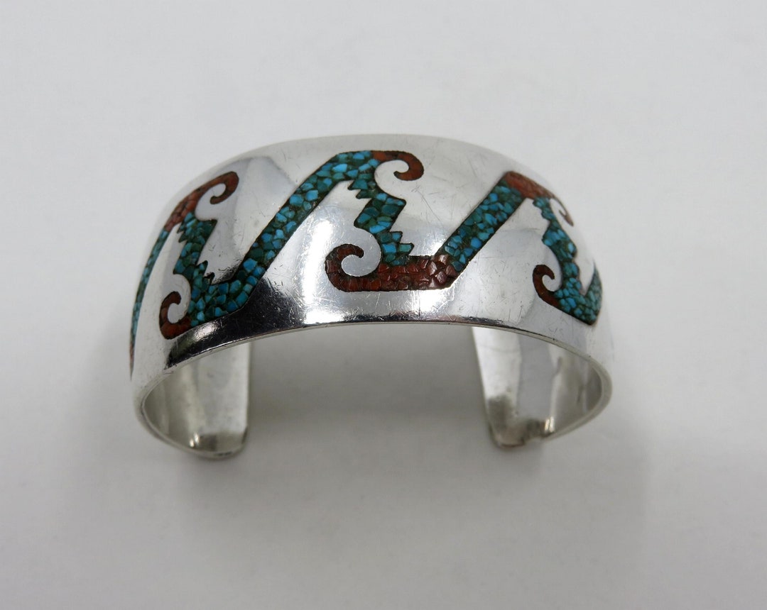 Vintage Sterling Silver Navajo Turquoise Coral Cuff Bangle - Etsy