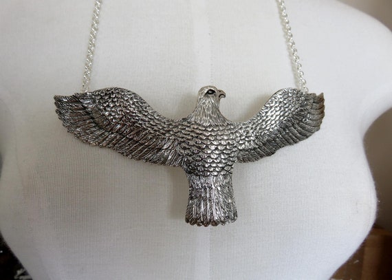 Huge Solid Sterling Silver Navajo Style Large Eagle Pendant Neckpiece Choker