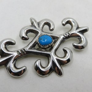 Vintage Sterling Silver Navajo Sandcast Turquoise Tufa Brooch signed by the artisan