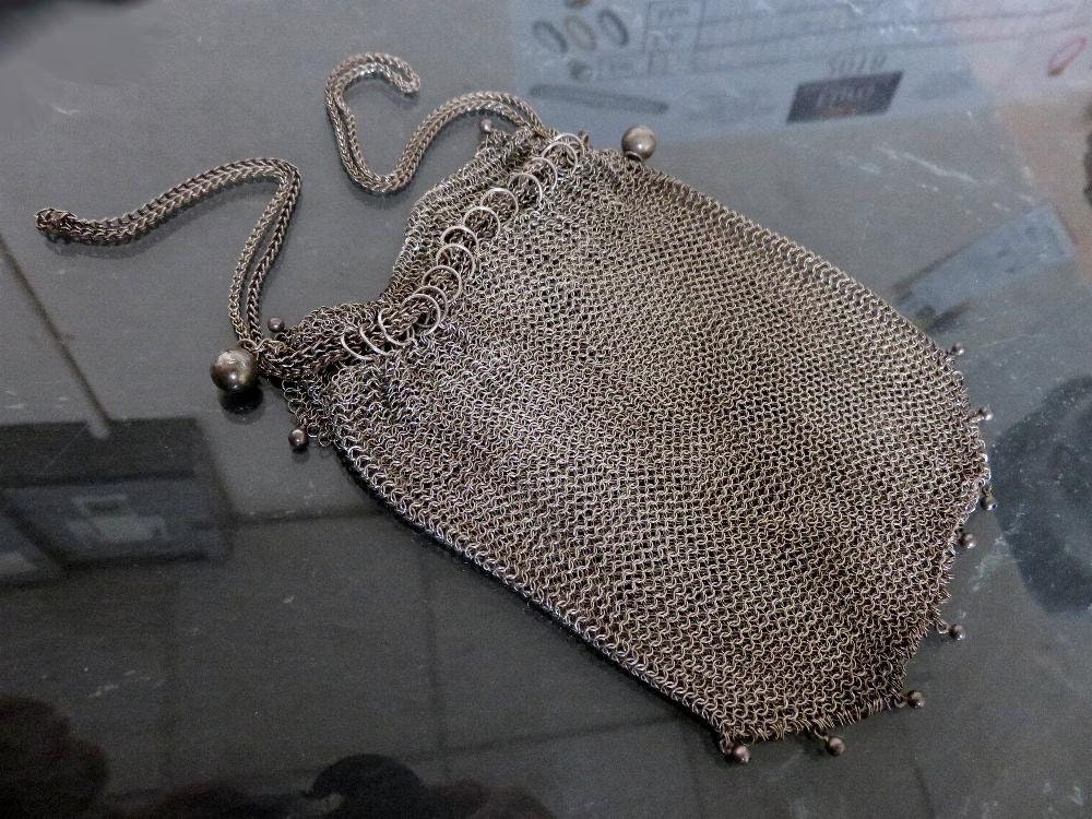 Sterling Silver Antique Chain Mail Mesh Evening Bag Purse at