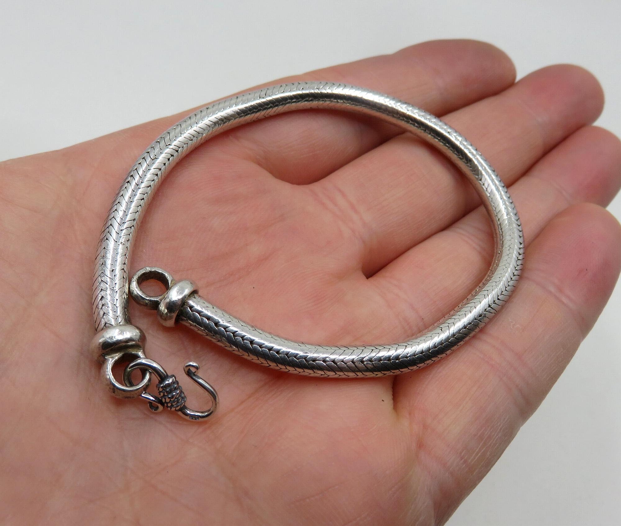 Vintage Rajasthan Indian Silver Snake Chain Bracelet 33 grams 7.5 Length