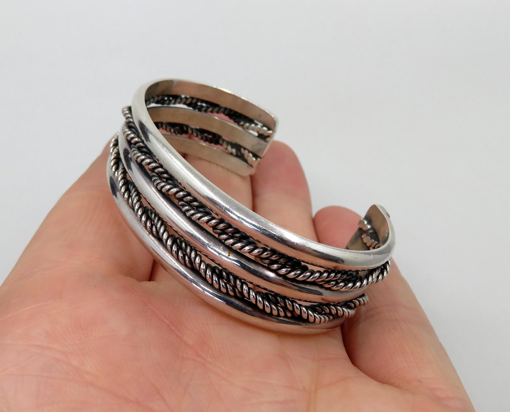 Vintage Sterling Silver Navajo Twist Cuff Bangle Signed by
